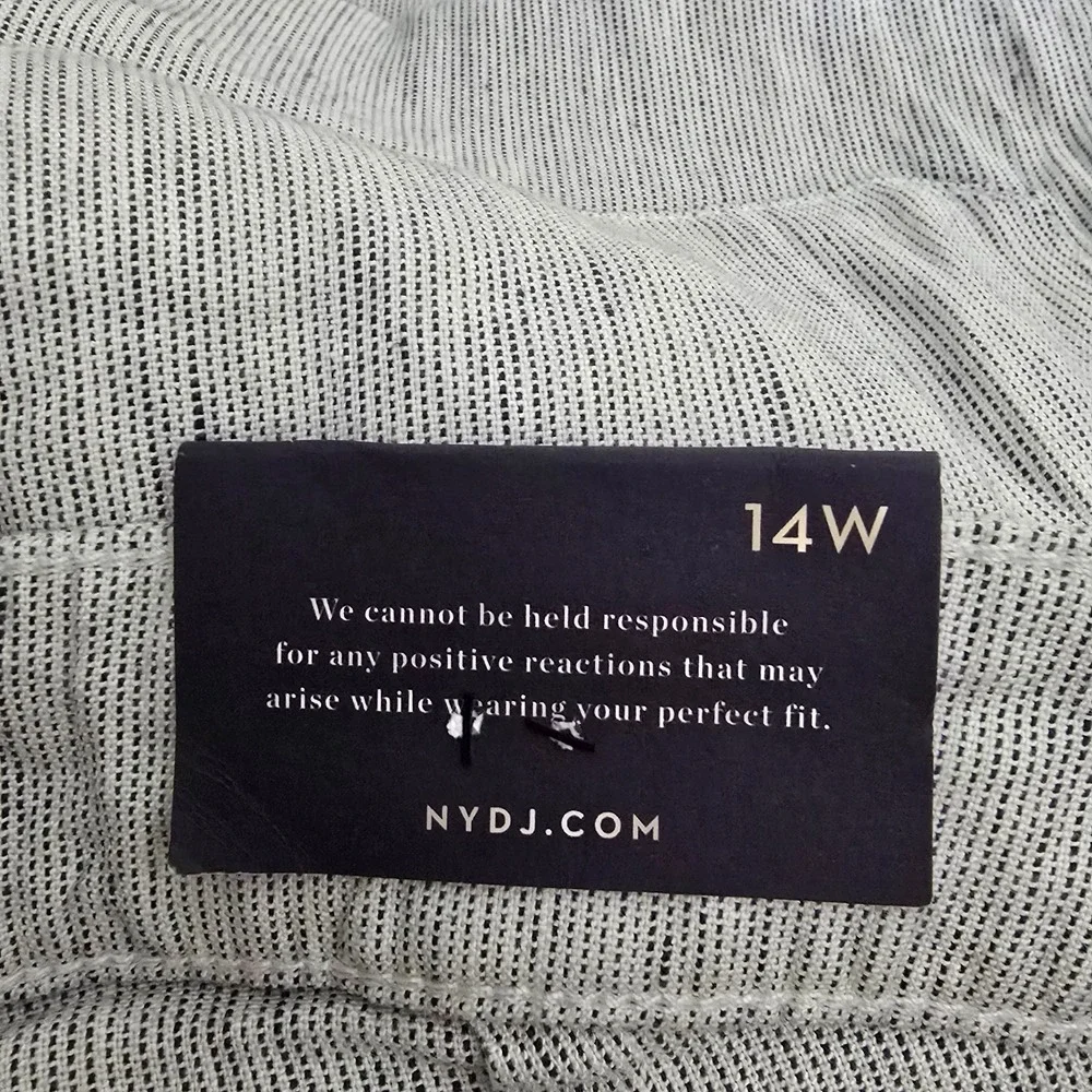 NEW NYDJ Pants Womens 14W Light Gray The Trouser Stubby Stripe‎ Linen Blend